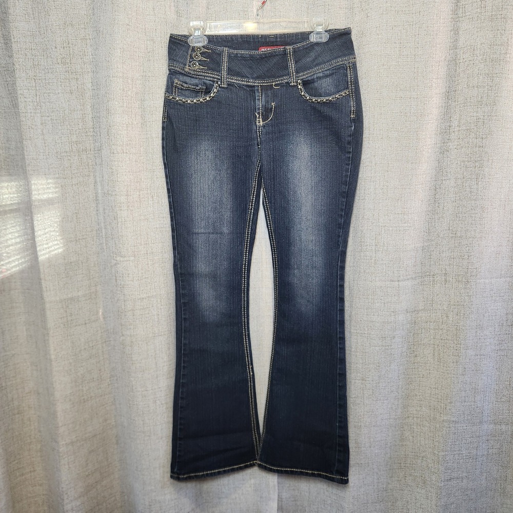 Red Rivet Denim Jeans Women's/Jr. 9 Dark Wash Bootcut Embellished Y2K Mid Rise